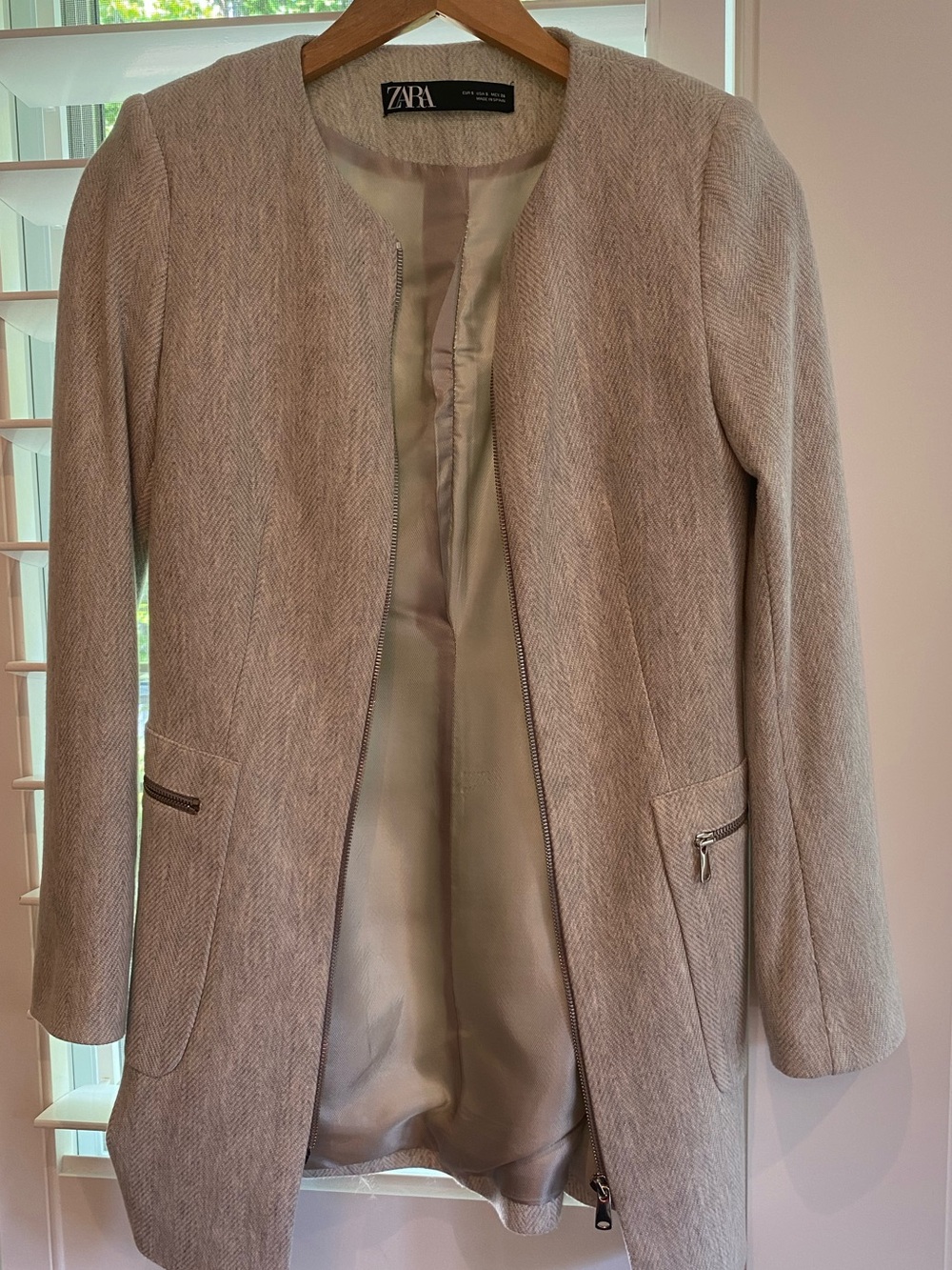 Zara Soft Gray Textured Open-Front Blazer Coat